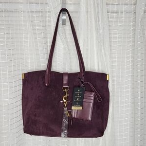 NWT House of Harlow 1960 faux suede luxe satchel tote bag w/ gold Hardware